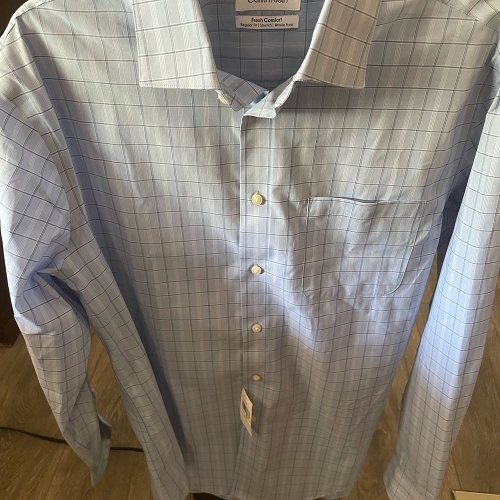 Calvin Klein Blue Dress Shirt with Checkered Pattern